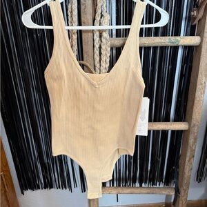 Aura Beige Ribbed Bodysuit